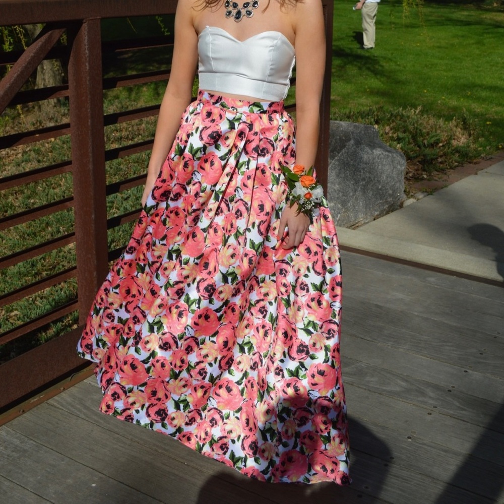 2 Piece Floral Prom Pageant Gown